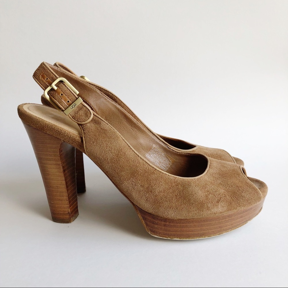 Ugg Johana Chestnut Suede Platform Pump Tan 9.5 - Picture 2 of 8